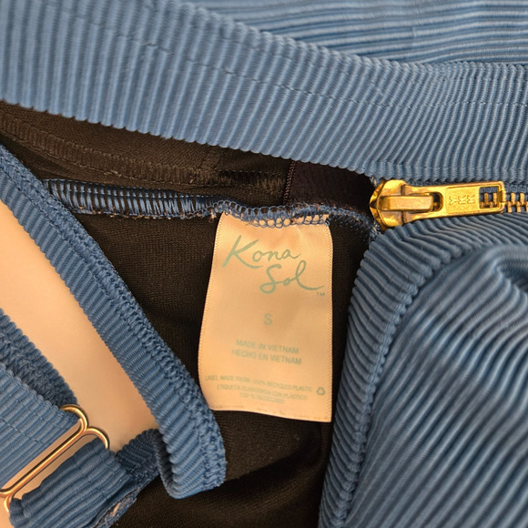 Kona Sol Womens Ribbed One Piece Swimsuit Small Blue Zipper Front Resort Beach - Picture 12 of 13